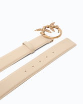 Cintura alta Love Birds in pelle 4cm - Beige | Pinko