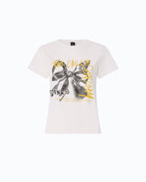 T-shirt with Too Chill To Conform bow print - Multicolor White-Black-Yellow | Pinko