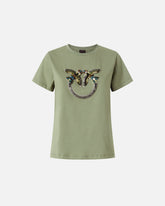 T-shirt with Love Birds jewel maxi embroidery - Green | Pinko