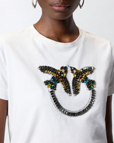 T-shirt z dużym biżuteryjnym haftem Love Birds - | Pinko
