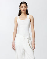 Top canottiera a costine con logo uccellini - Bianco | Pinko