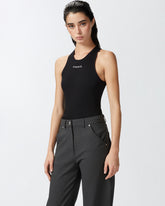 Top a canotta a costine con logo - | Pinko