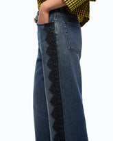 Jeans wide leg con banda in pizzo - | Pinko