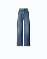 Jeans wide leg con banda in pizzo - | Pinko