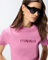 T-shirt with PINKO logo embroidery - | Pinko