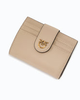 Small smooth leather wallet with logo - Beige | Pinko