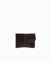 Portafoglio piccolo in pelle liscia con logo - Marrone | Pinko