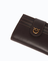 Portafoglio piccolo in pelle liscia con logo - Marrone | Pinko