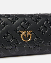 Portafoglio rettangolare in pelle Monogram con tracolla - Nero | Pinko