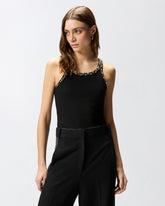 Top côtelé avec broderies bijoux - | Pinko
