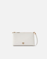 Pochette piatta in pelle con logo Love Birds - Bianco | Pinko