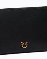 Pochette piatta in pelle con logo Love Birds - Nero | Pinko