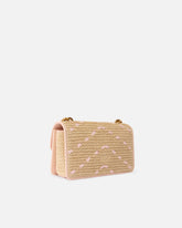 Borsa a mano piccola Mini Love Bag One Light in rafia chevron e pelle - Multicolor Giallo-Rosa | Pinko
