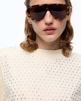 T-shirt with rhinestones and logo - | Pinko