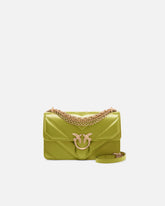 Borsa a spalla Mini Love Bag One in pelle e nappa chevron con tripla catena - Verde | Pinko
