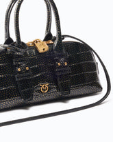 Borsa media in pelle stampa coccodrillo con pois dorati - | Pinko