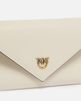Borsa a bustina piccola in pelle liscia con logo Love Birds - Bianco | Pinko