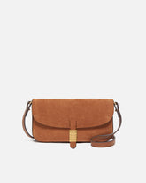 Saddle Flat medium shoulder bag in suede - Brown | Pinko
