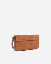 Saddle Flat medium shoulder bag in suede - Brown | Pinko