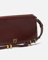 Borsa a tracolla Mini Double Bag piccola in pelle con tracolla - Burgundy | Pinko