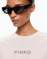 T-Shirt „Too Glam To Give A Damn“ mit Strasssteinen - Mehrfarbig Beige-Braun | Pinko