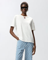 T-shirt con ricamo cuore - Bianco | Pinko