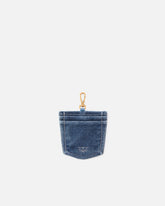 Pocket-shaped card holder charm in denim - | Pinko