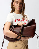 Medium leather shopper bag with metal details - | Pinko