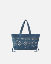 Medium shopper bag in denim with broderie anglaise - | Pinko