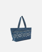 Medium shopper bag in denim with broderie anglaise - | Pinko