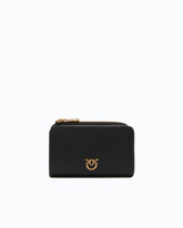 Portafoglio mini in pelle con Love Birds - Nero | Pinko