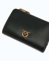 Portafoglio mini in pelle con Love Birds - Nero | Pinko