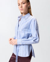 Camicia a righe con decorazione gioiello - | Pinko