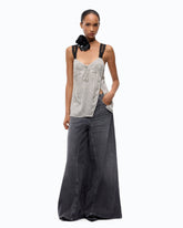 Flared jeans with super wide leg in black denim - | Pinko