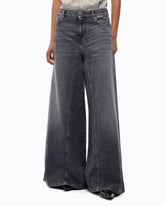 Flared jeans with super wide leg in black denim - | Pinko
