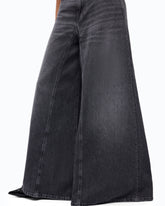 Flared jeans with super wide leg in black denim - | Pinko