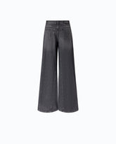 Flared jeans with super wide leg in black denim - | Pinko