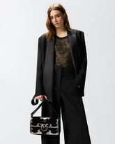Borsa a spalla media Love Bag One Slouchy in suede con intarsi - Multicolor Nero-Argento | Pinko