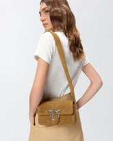 Mini Love Bag One Slouchy small shoulder bag in suede with inlays - | Pinko