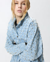 Giubbino in denim con disegno rombi e strass - | Pinko