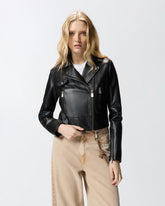 Giacca chiodo stile biker in nappa - | Pinko