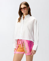 Chemise cropped en coton à rayures et logo - | Pinko