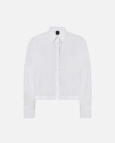 Camicia cropped in cotone a righe con logo - | Pinko