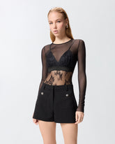 Maglia body in tulle e pizzo - | Pinko