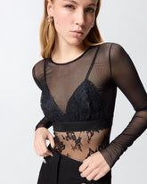Maglia body in tulle e pizzo - | Pinko