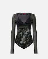 Maglia body in tulle e pizzo - | Pinko