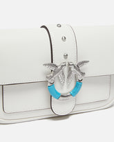 Mini Love Bag One Pocket shoulder bag in leather with turquoise buckle - | Pinko