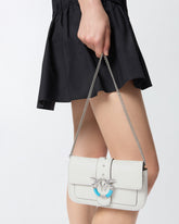 Mini Love Bag One Pocket shoulder bag in leather with turquoise buckle - White | Pinko