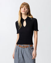 Maglia a costine con bordi gioiello - | Pinko