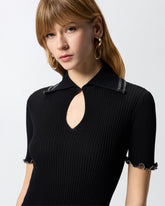 Maglia a costine con bordi gioiello - | Pinko